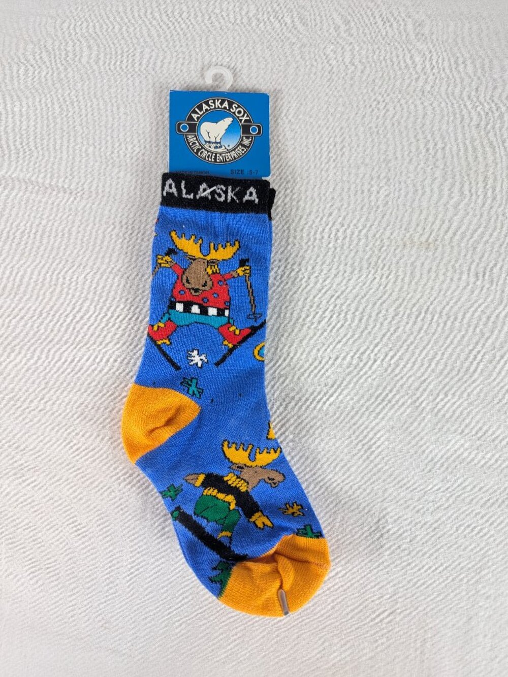 Alaska Sox Kids Age 4-7 Moose Skiing Snowboarding Ski Winter Blue Yellow Unisex